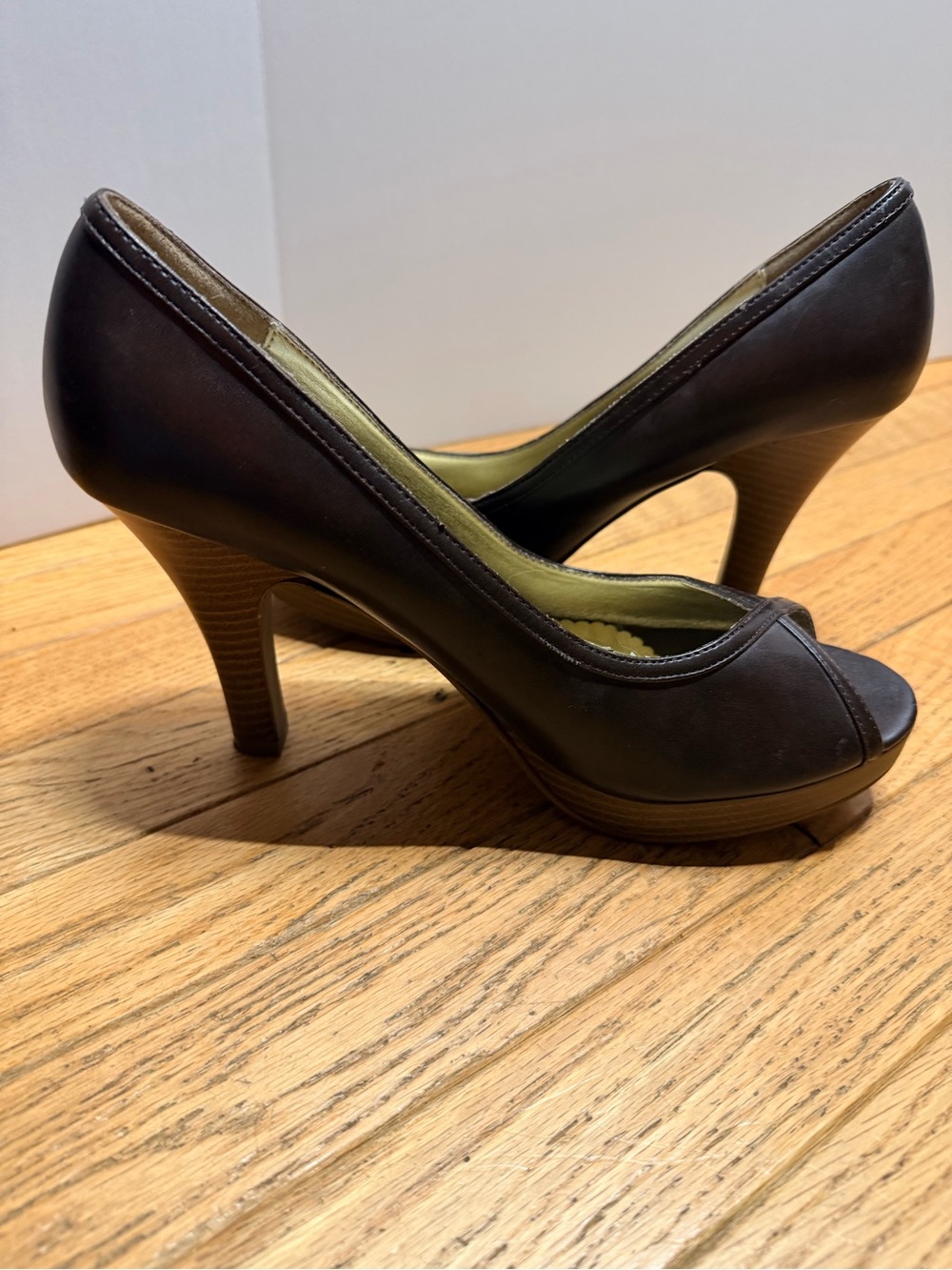 MIX New York Lou Brown Peep Toe Platform Pumps Heels Size 9M Office Siren Y2K